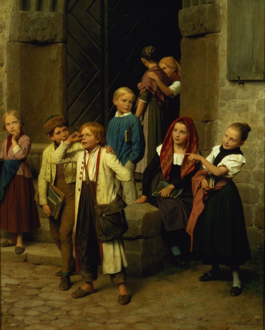 Bir Çocuğun Ağladığını İzleyen Okul Çocukları, 1861 by Friedrich Edouard Meyerheim