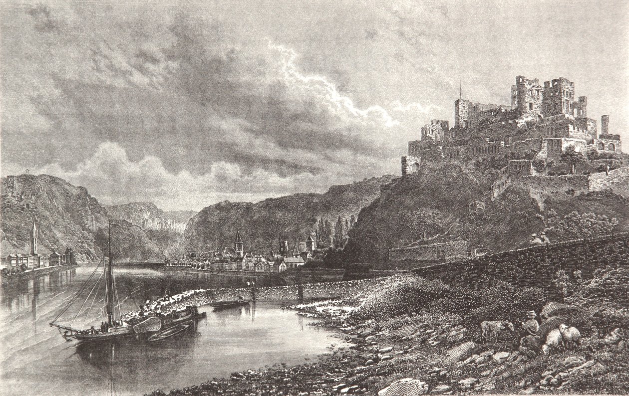 Sankt Goar, bir Ren albümünden çelik gravür by Pierre Joseph Redouté