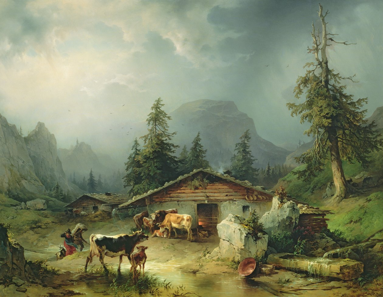Yağmurlu Havada Alp kulübesi, 1850 by Friedrich Gauermann