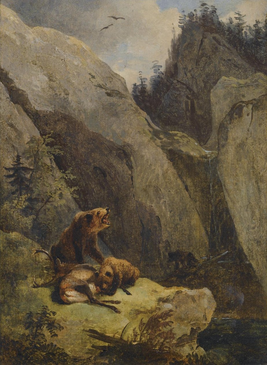 Ayılar bir geyiği kesti by Friedrich Gauermann