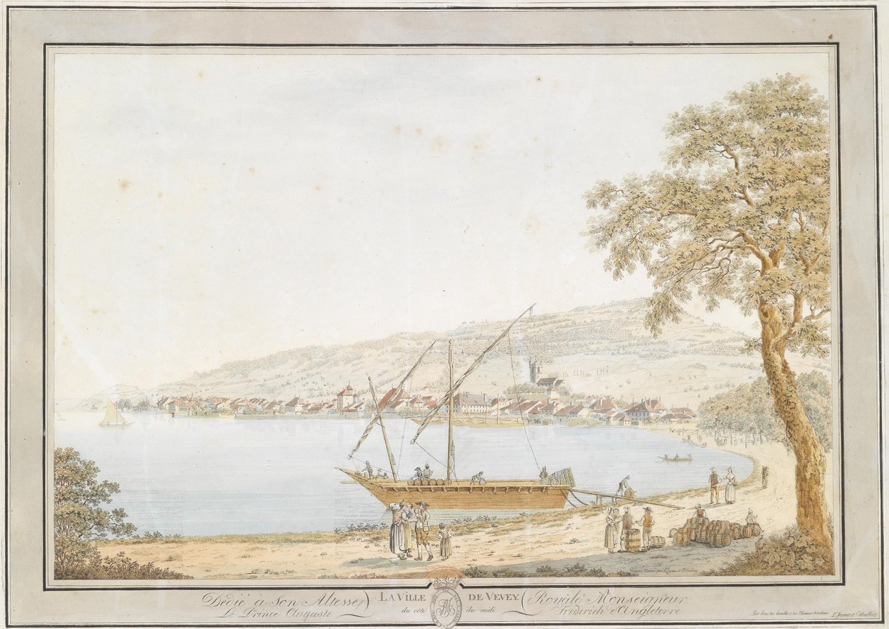 Cenevre Gölü üzerinde Vevey manzarası by Friedrich Georg Wexelberg