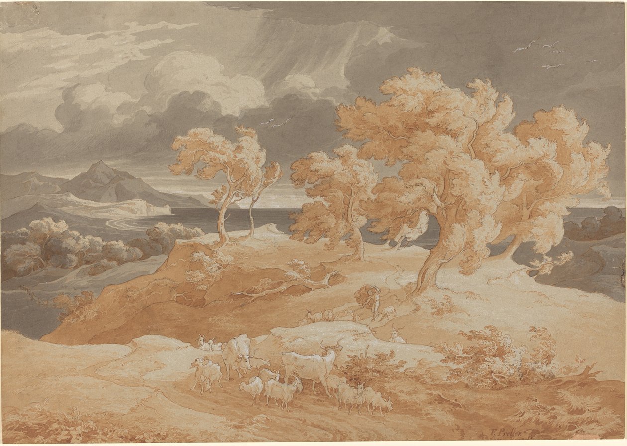 Fırtınalı İtalyan Kıyı Manzarası by Friedrich Preller the Elder