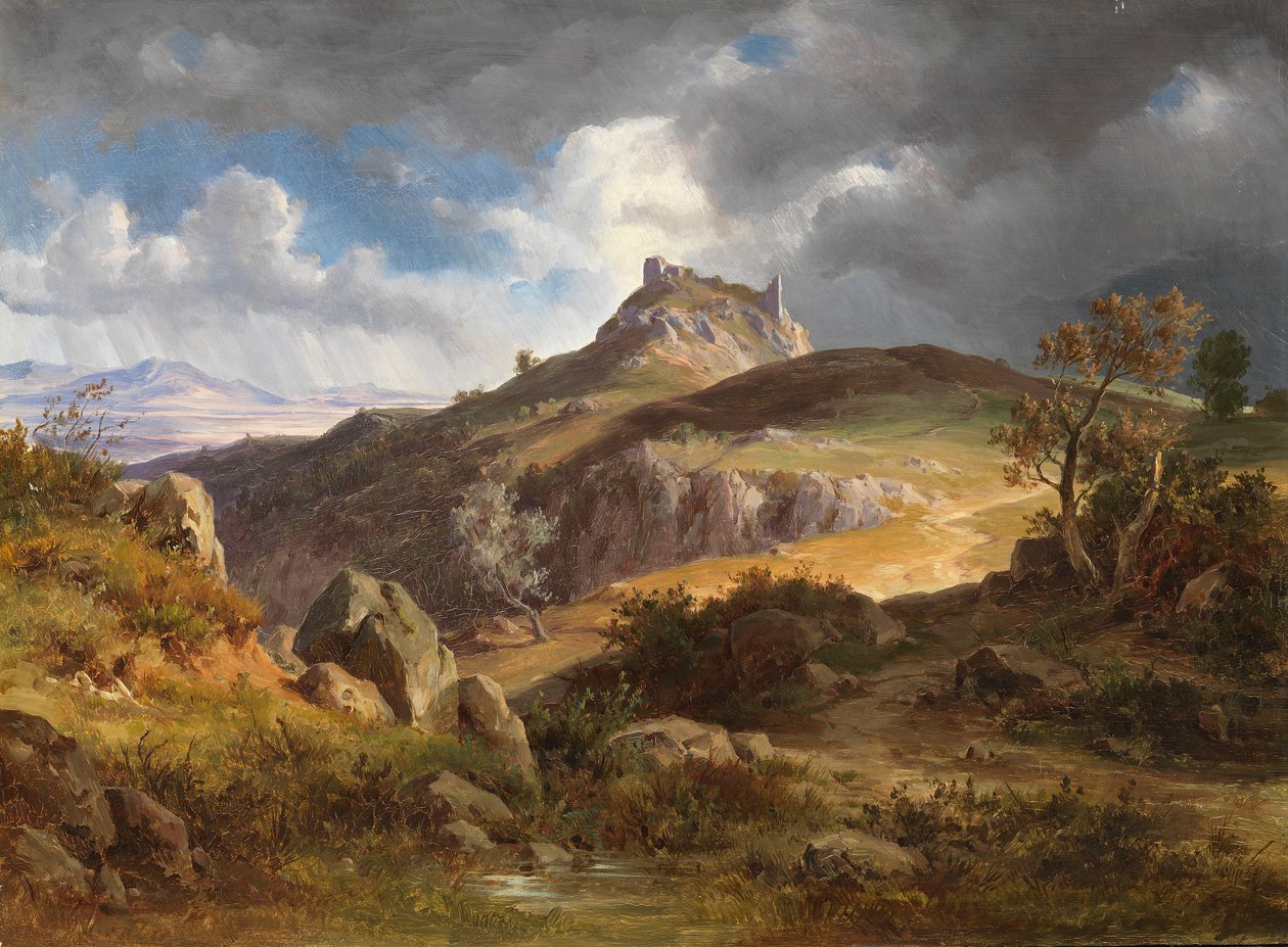 Canossa kalıntılarının görünümü by Friedrich Preller the Younger