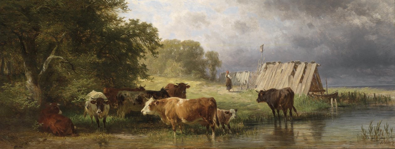 Göl kıyısında inek sürüsünün geri kalanı by Friedrich Johann Voltz