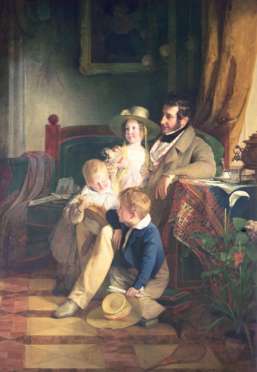 Rudolf von Arthaber (1795-1867) Çocukları Rudolf, Emilie ve Gustav ile Ölen Annelerinin Portresine Bakarken, 1837 by Friedrich von Amerling