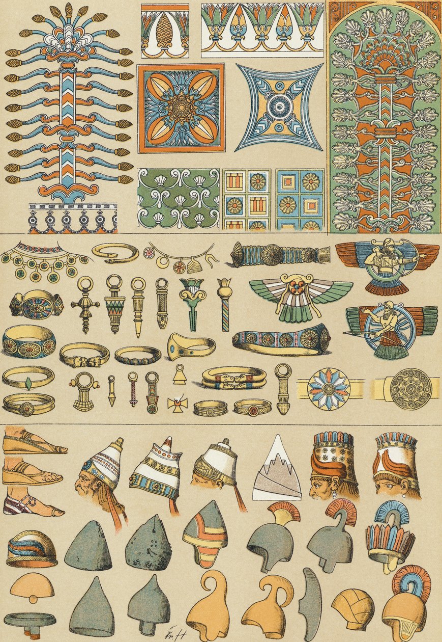 Babil ve Asur başlıkları ve ayakkabıları (baskı) by Friedrich (after) Hottenroth