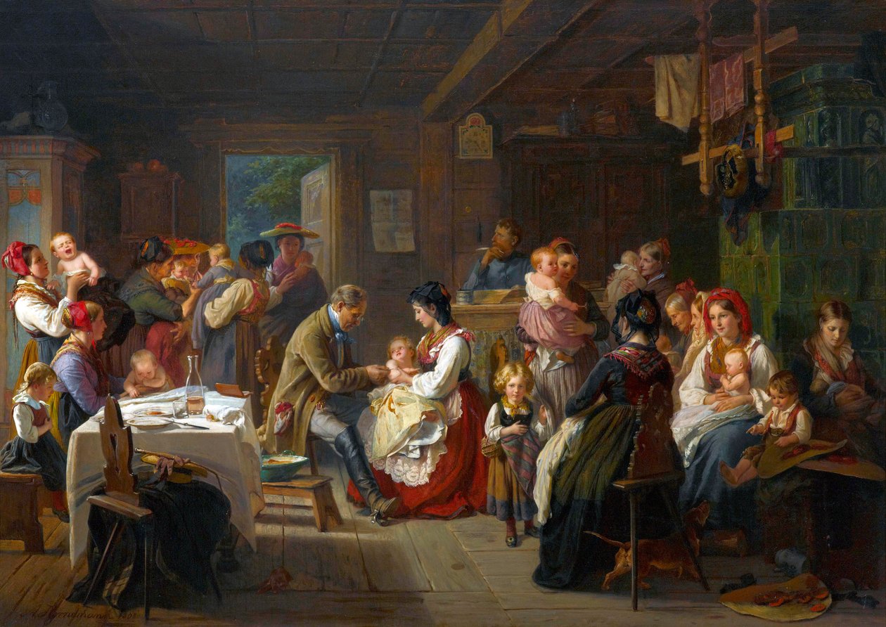 Aşılama contre la variole a la campagne - Kırsal kesimde çiçek hastalığına karşı bir aşı - Friedrich Adolph Hornemann (1813-1890). Tuval üzerine yağlıboya by Friedrich Adolph Hornemann