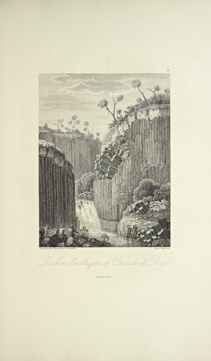 Bazalt Kayaları ve Cascade de Regla, Gmelin tarafından çizilmiş, Buket tarafından oyulmuş, Alexander von Humboldt ve Aime Bonpland tarafından 