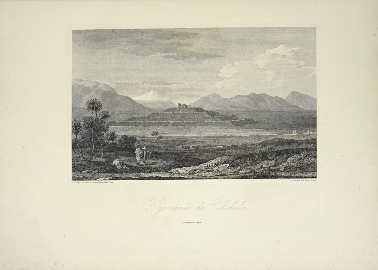 Cholula Piramidi, Gmelin tarafından çizilmiş, Alexander von Humboldt ve Aime Bonpland tarafından 