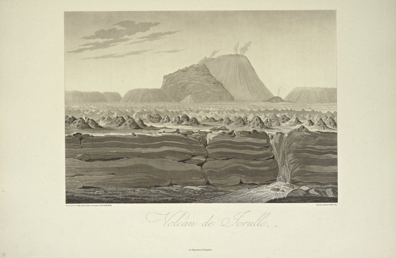 Gmelin tarafından çizilmiş Jorullo Yanardağı, Alexander von Humboldt ve Aime Bonpland tarafından 