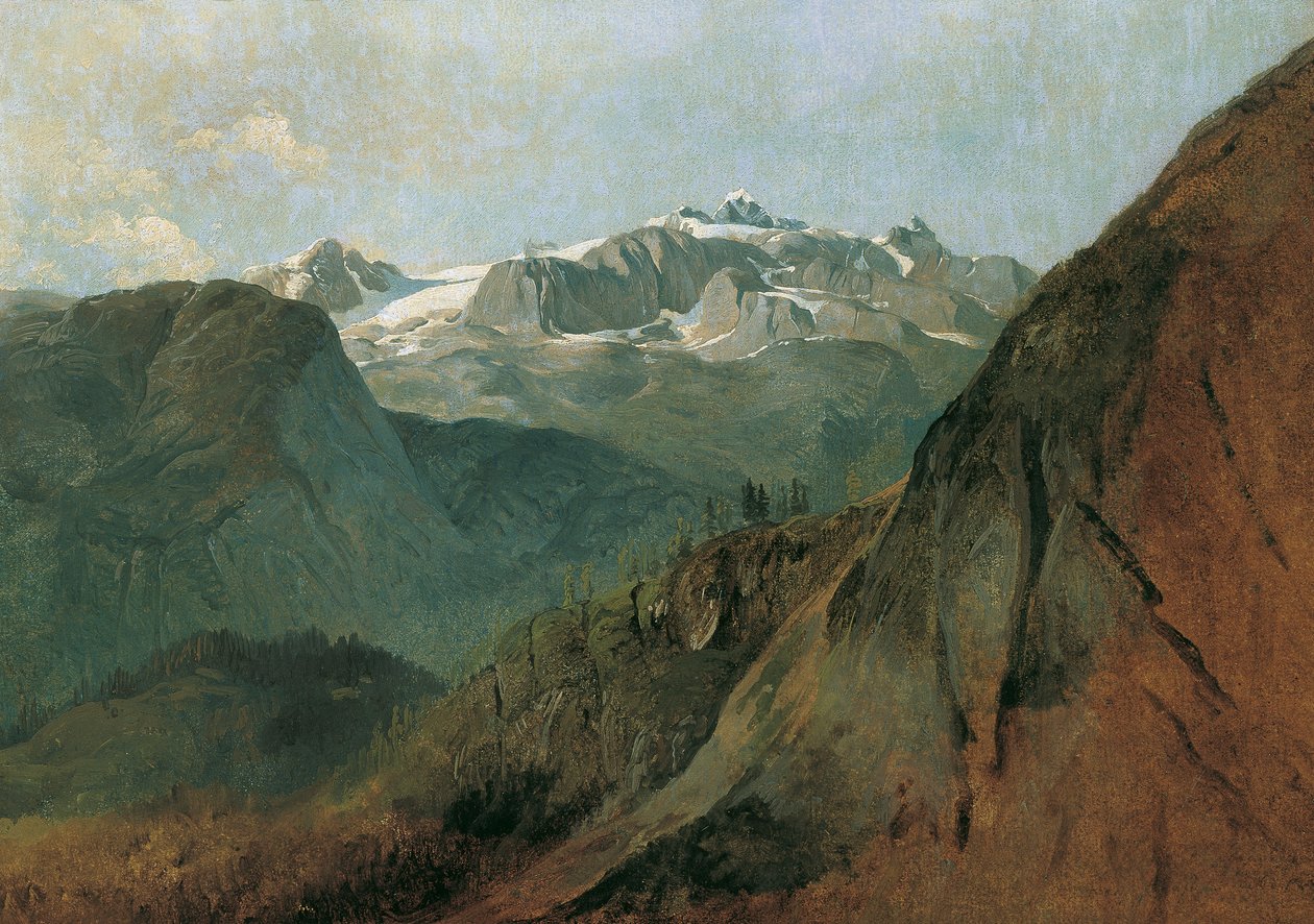 Hallstatt yakınlarındaki Plassen'den Dachstein by Friedrich August Mathias Gauermann