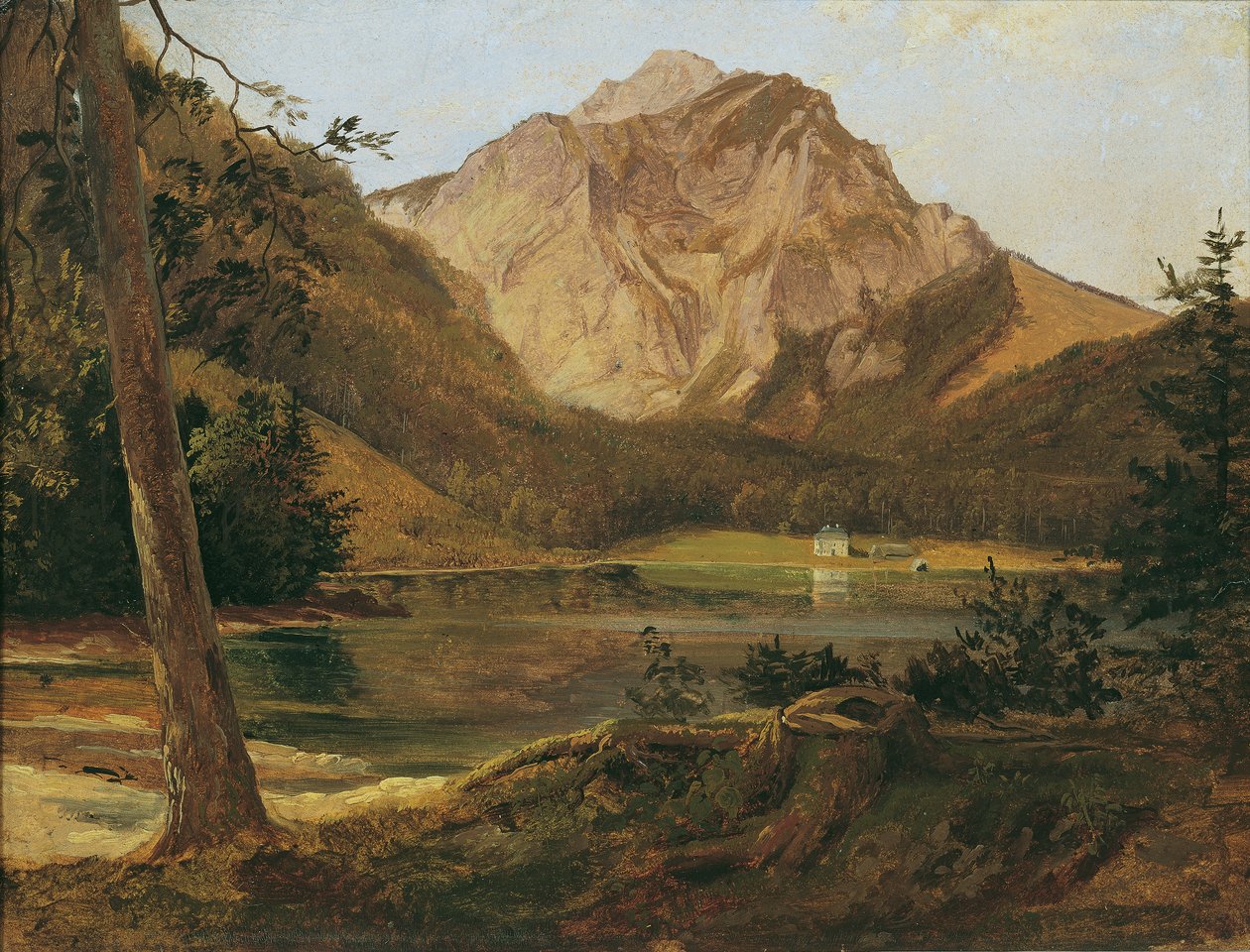 Höllengebirge ile ön Langbathsee by Friedrich August Mathias Gauermann