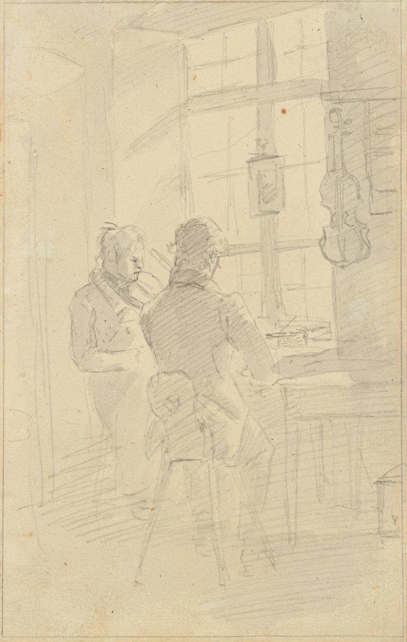 keman çalan iki adam by Friedrich August Mathias Gauermann