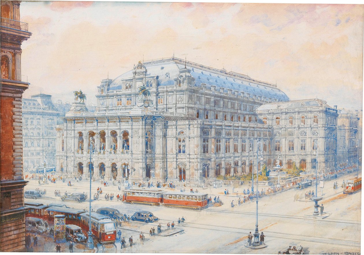 Viyana Devlet Operası'nın görünümü. by Friedrich Frank