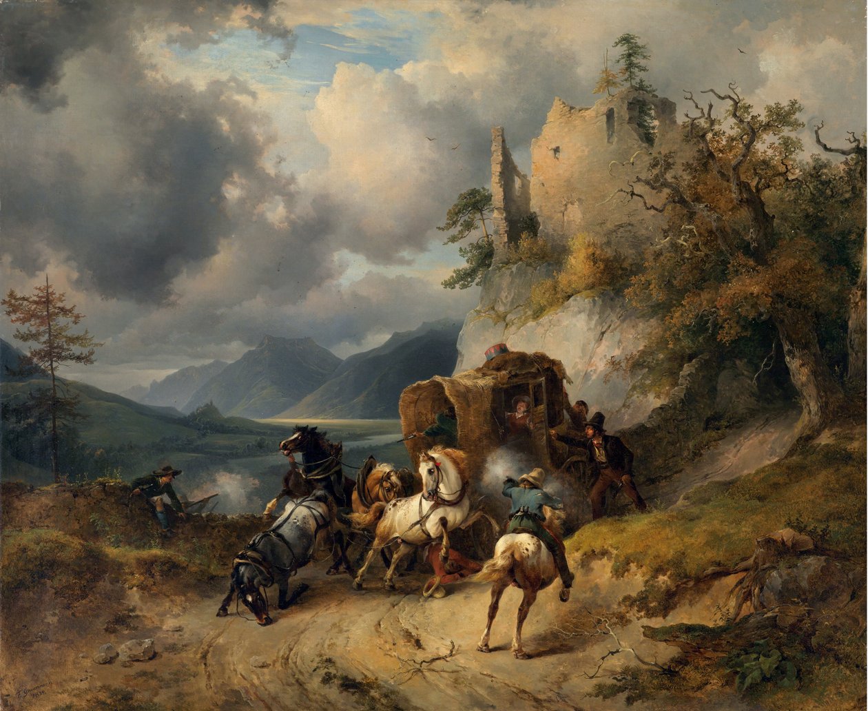 Soygun par Gauermann, Friedrich August Matthias (1807-1862). Tuval üzerine yağlı boya, ebat : 60,5x74 by Friedrich Gauermann