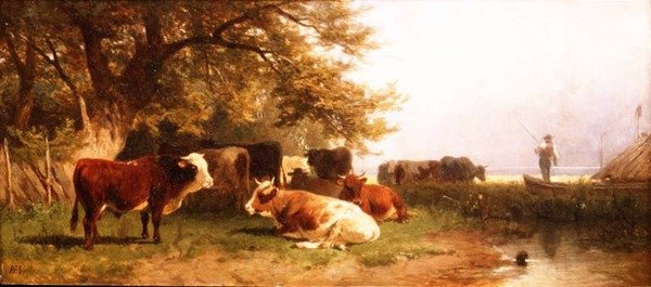 Bir manzarada sulanan sığır by Friedrich Johann Voltz