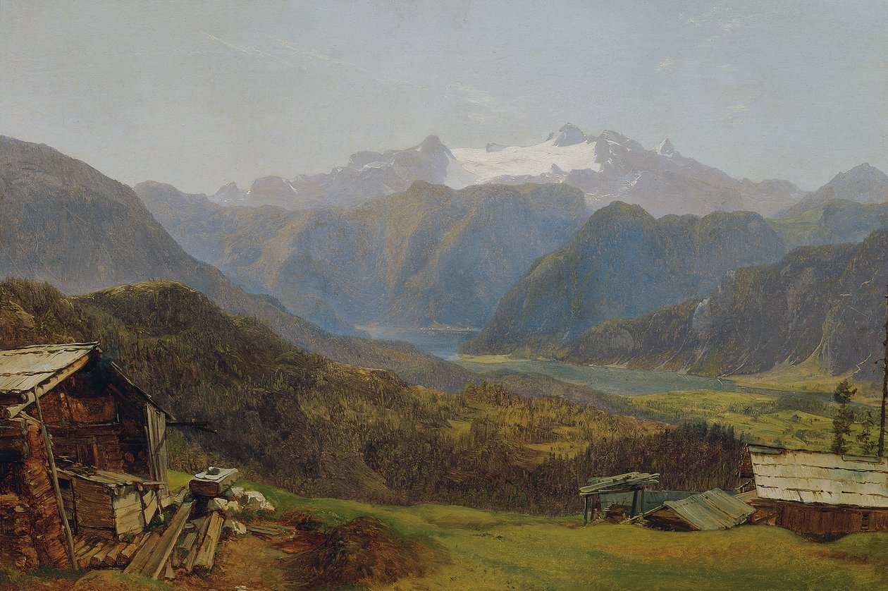 Hütteneckalm'den Hallstatt Gölü ve Dachstein'ın görünümü by Friedrich Loos