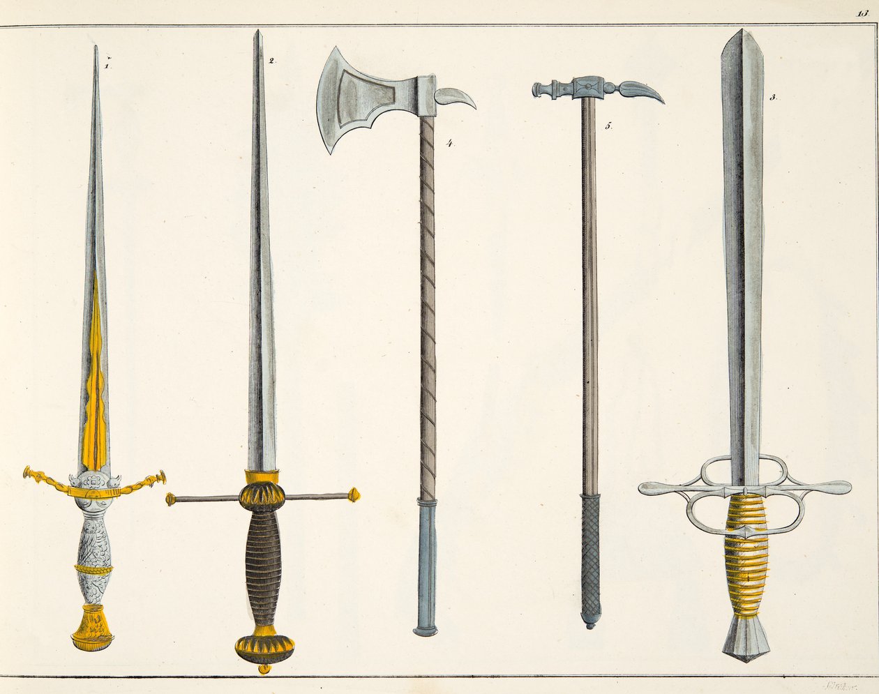 Kılıçlar, Dr. Franz Kottenkamp'ın 'A History of the Development and Customs of Chivalry'den bir levha, Carl Hoffmann tarafından yayınlandı, 1842 by Friedrich Martin von Reibisch