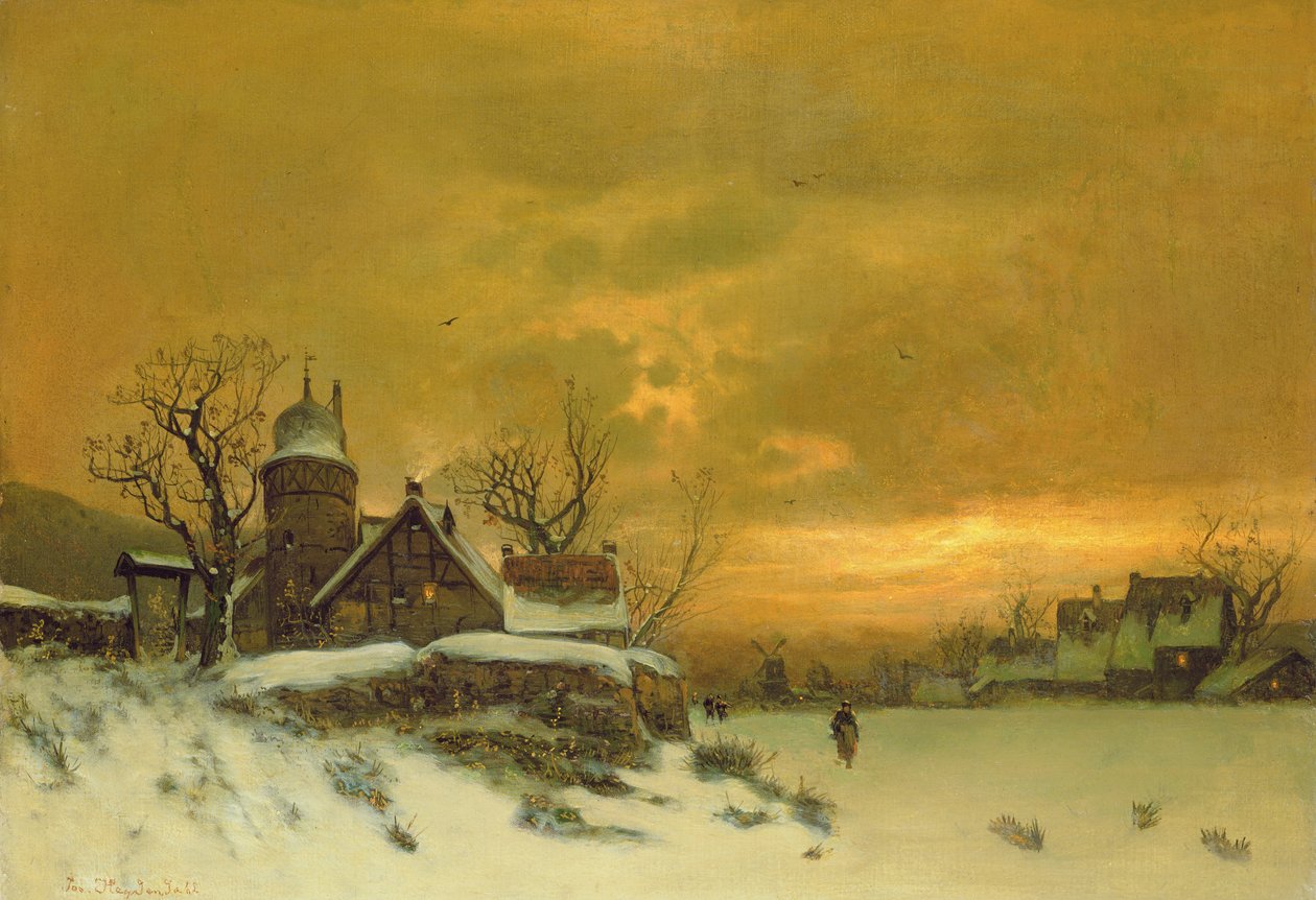 Akşamları bina manzaralı kış manzarası by Friedrich Nicolai Joseph Heydendahl