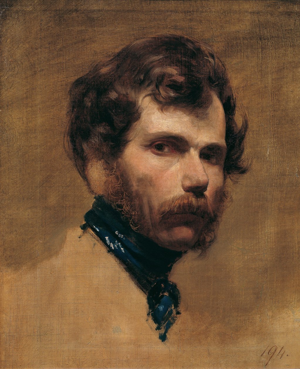 Mavi boyunlu otoportre. by Friedrich Ritter von Amerling