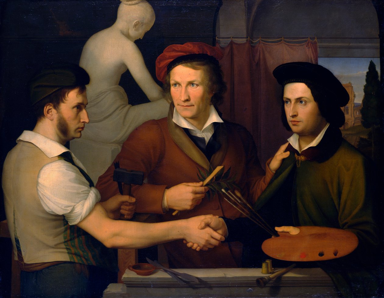 Kardeşi Ridolfo ve Bertel Thorvaldsen ile Otoportre, 1815-1816. by Friedrich Wilhelm von Schadow