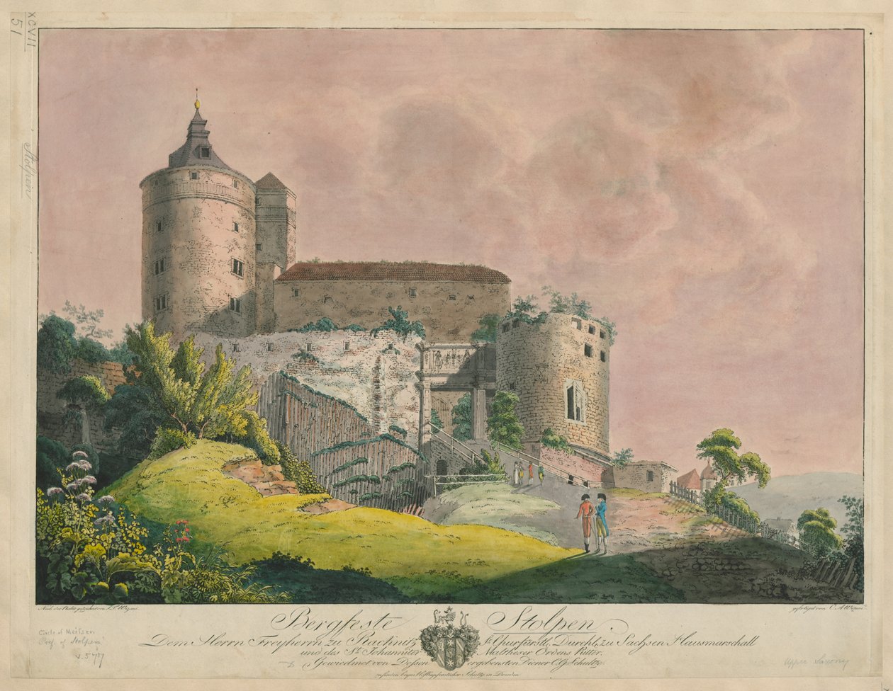 Bergfeste Stolpen, c.1800 (renkli gravür) by Friedrich or Johann Friedrich Wizani