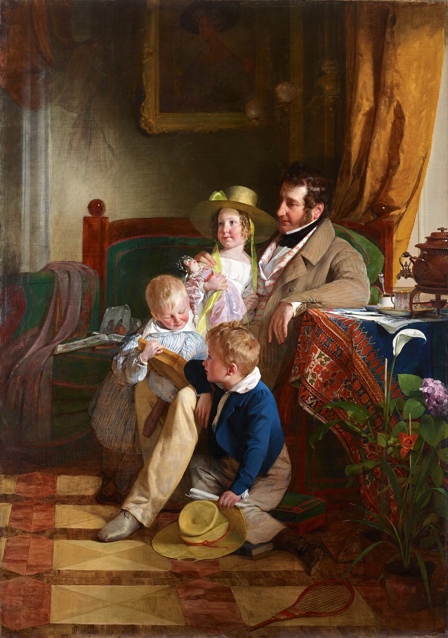 Rudolf von Arthaber ve çocukları Rudolf, Emilie ve Gustav by Friedrich von Amerling