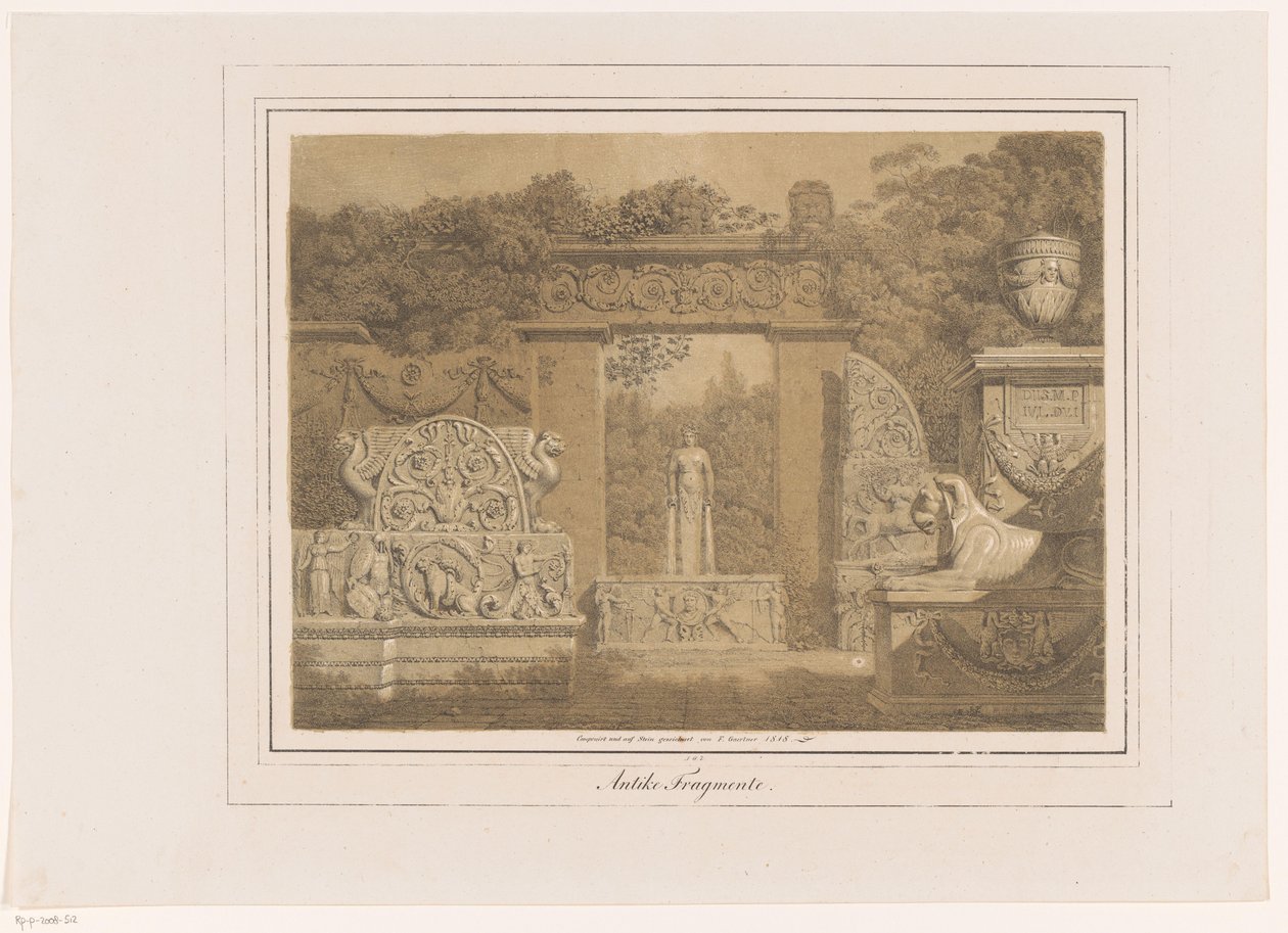 Antik unsurlarla mimari fantezi Antik Fragmente (nesne üzerindeki başlık) by Friedrich von Gärtner