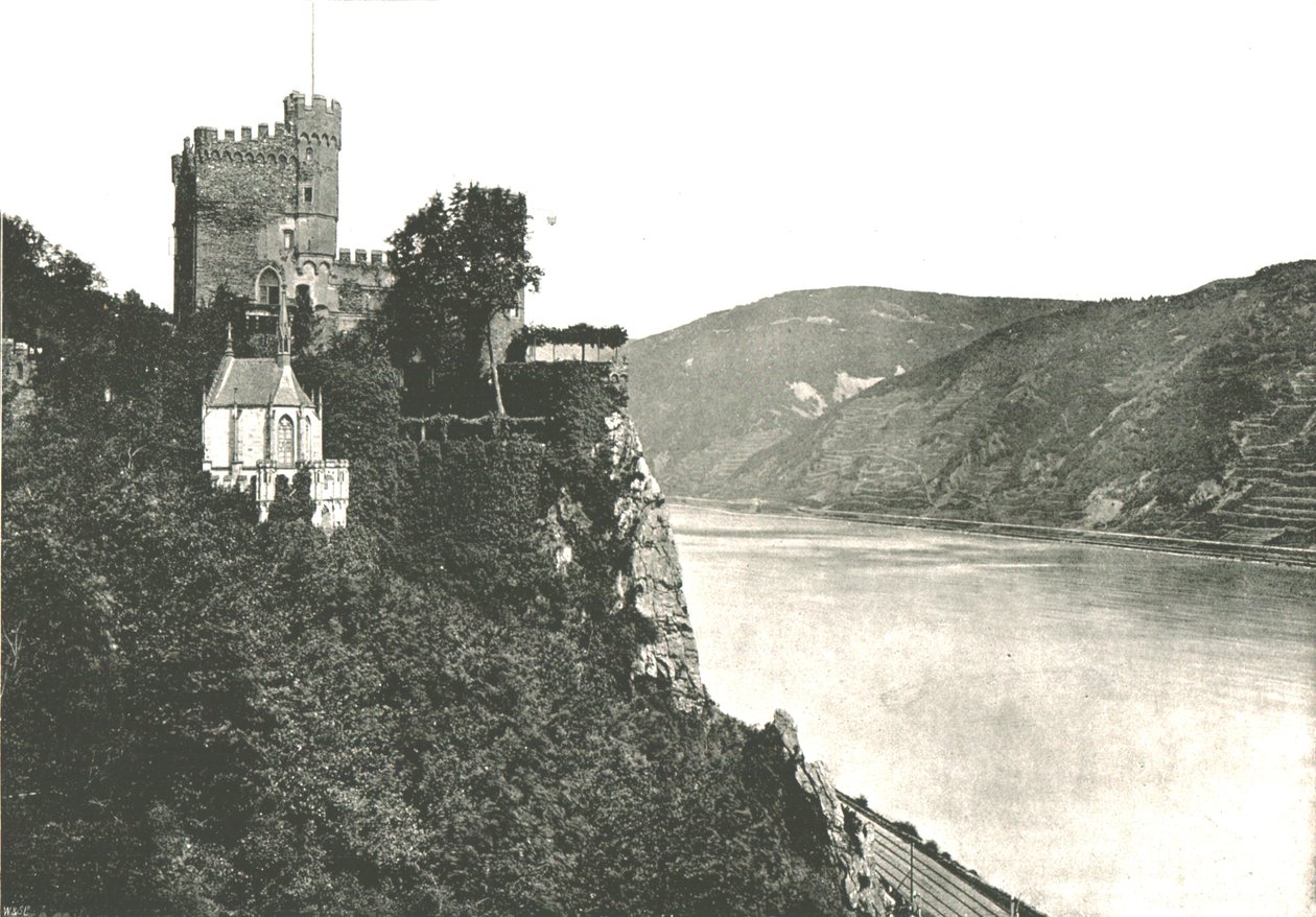 Ren Nehri üzerindeki Rheinstein Şatosu, Almanya, 1895. by Frith and Co