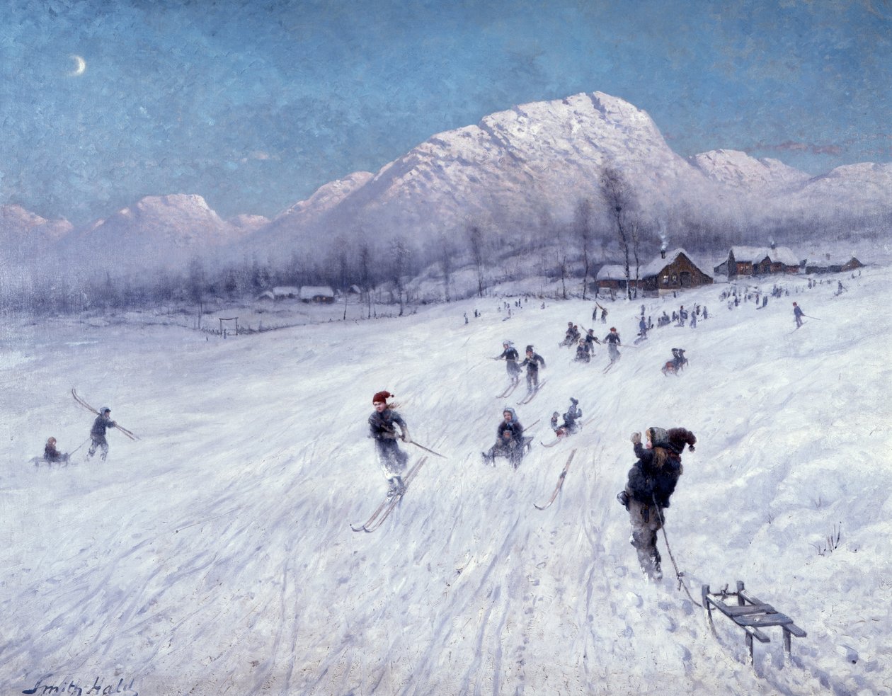 Ulriken (Bergen) altında kış öğleden sonra (tuval üzerine yağlı boya) by Frithjof Smith Hald