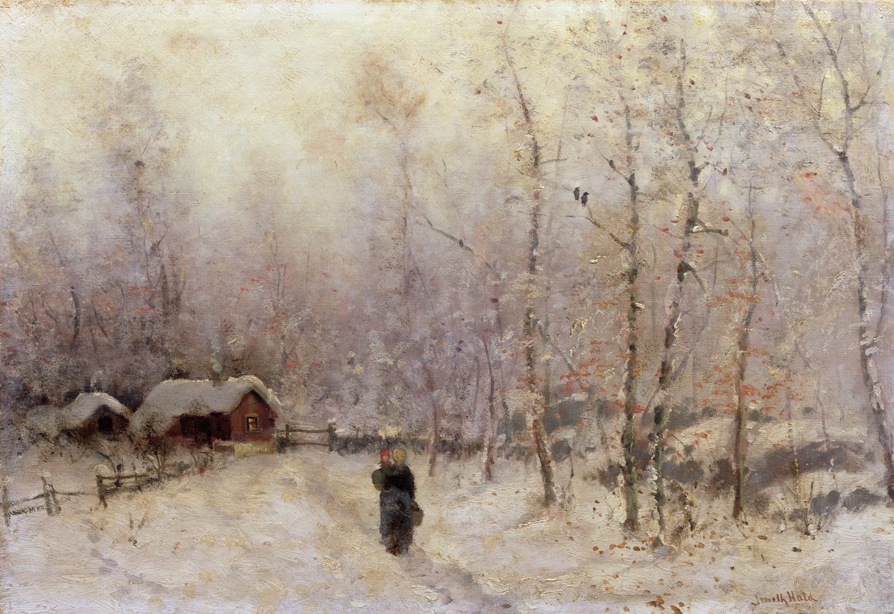 Kış Manzarasında Çocuklu Kadın (tuval üzerine yağlı boya) by Frithjof Smith Hald
