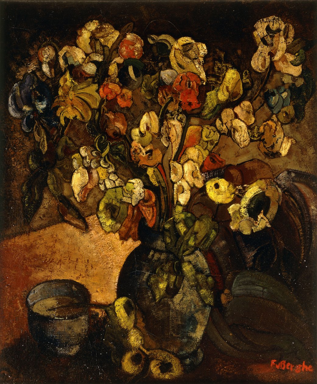 Çiçek ve Kase ile Natürmort; Doğa Morte avec Fleurs et Bol - Çiçekler ve Kupa ile Natürmort, c. 1914 (tuval üzerine yağlı boya) by Frits van den Berghe
