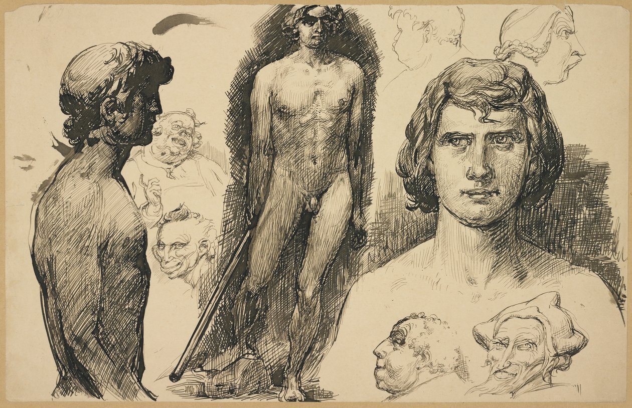 Sheet of Life Studies and Caricatures, 1892 by Fritz Erler