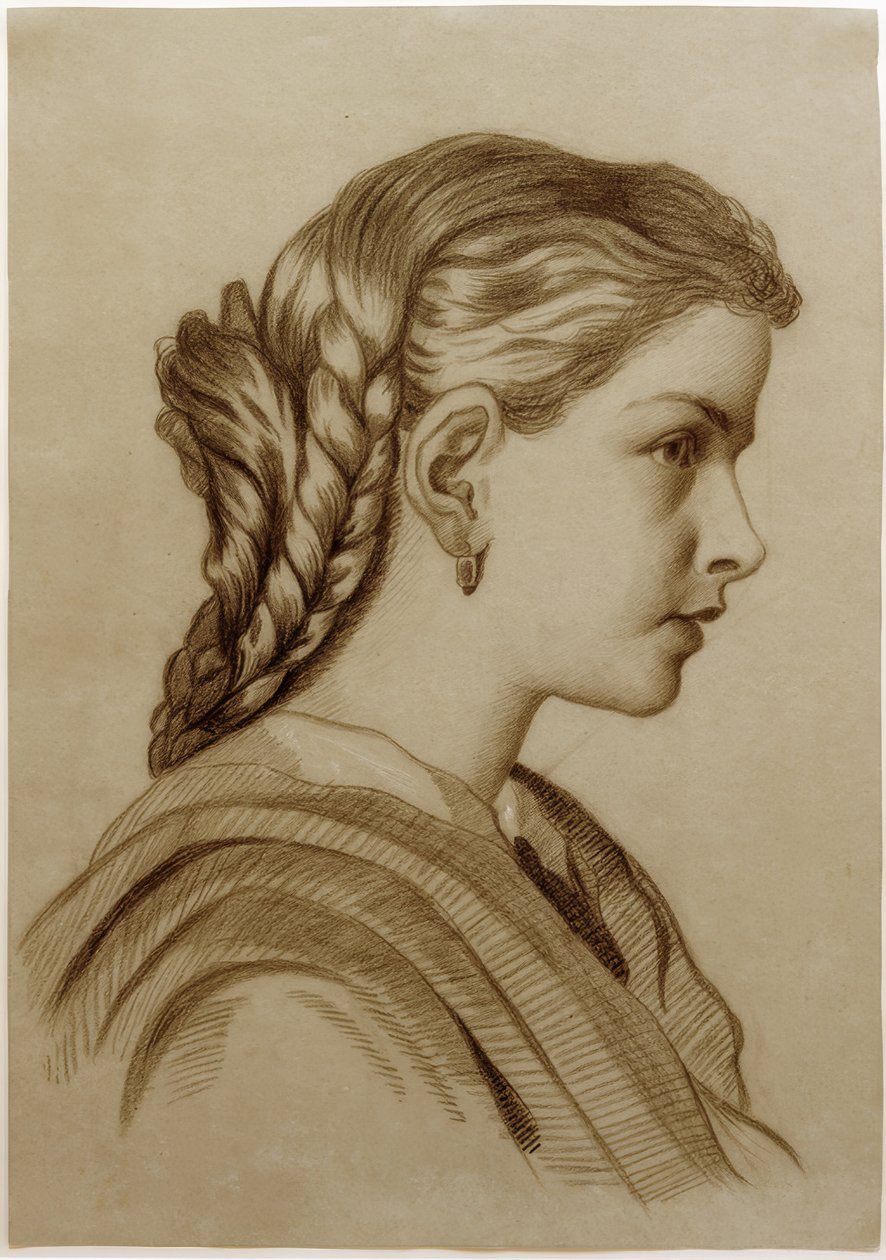 Sağdaki genç bir bayanın profil portresi by Fritz von Uhde