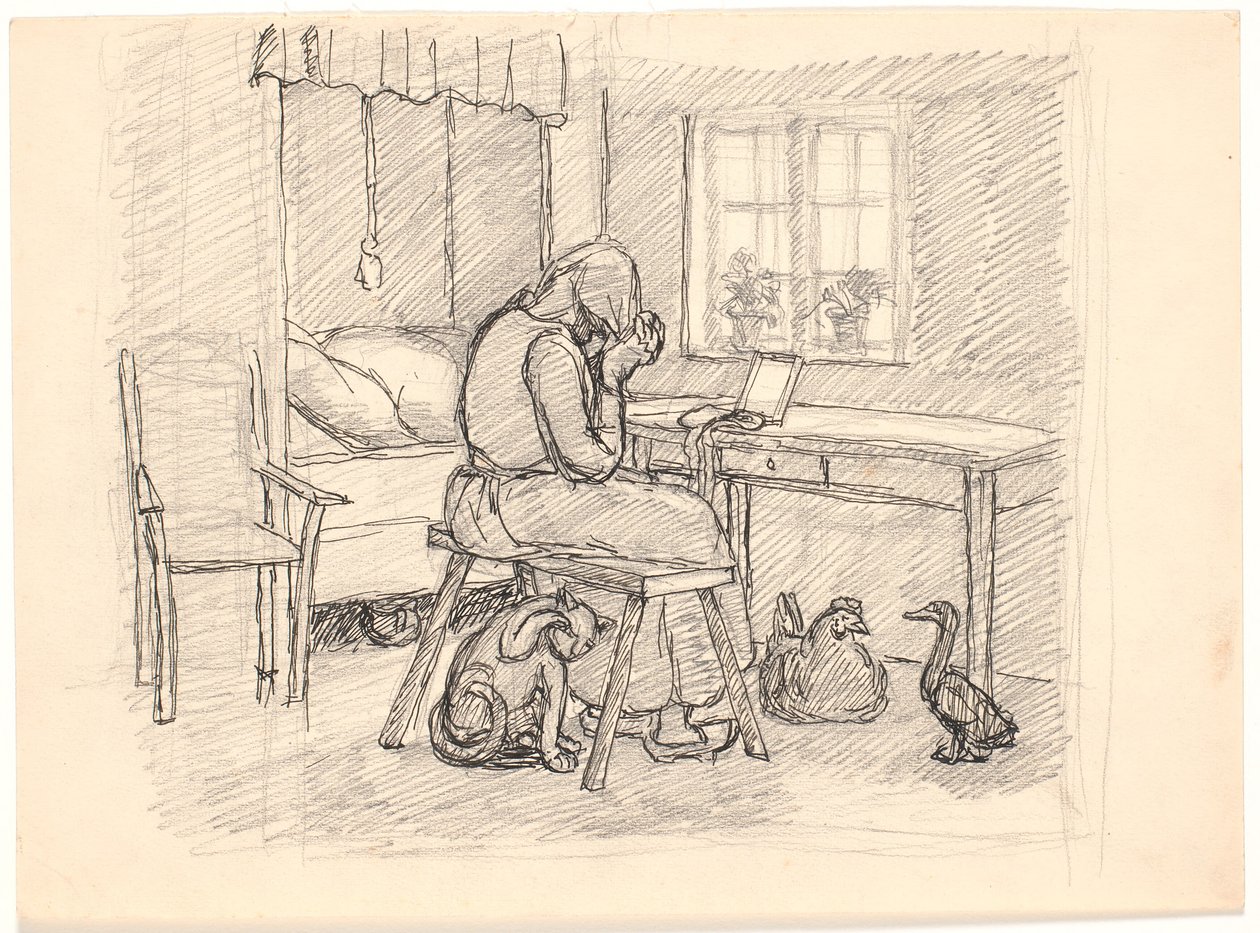 Yaşlı karısı saçlarını ördü by Fritz Syberg