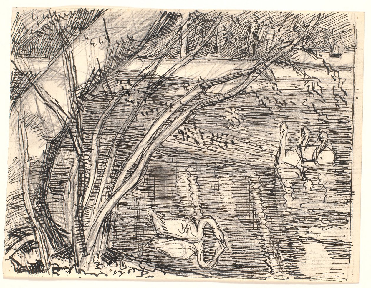 Dört kuğu olan bir göl by Fritz Syberg