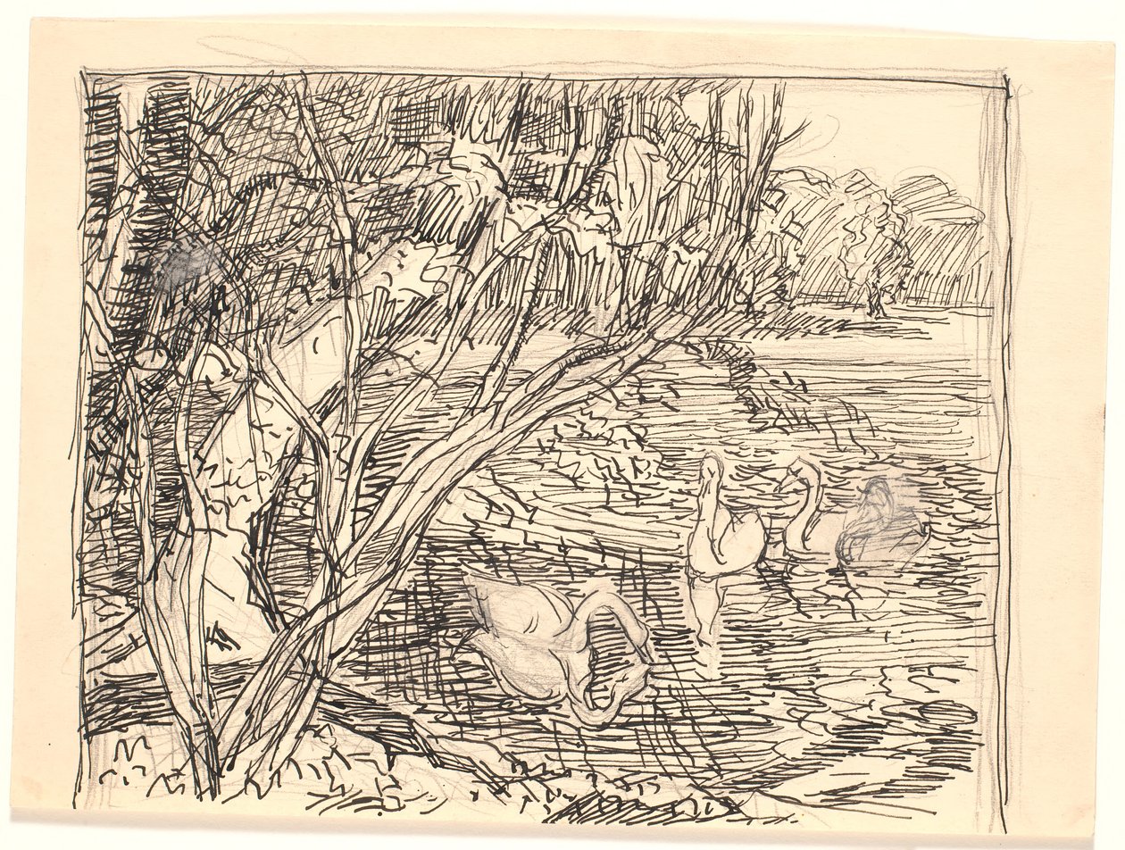 Dört kuğu olan bir göl by Fritz Syberg