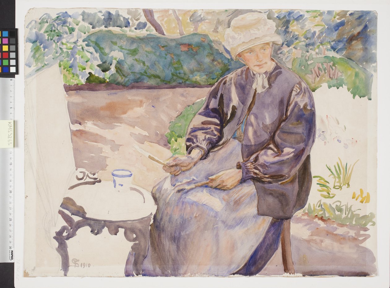 Sanatçının eşi ressam Anna Syberg, demirci bahçesinde by Fritz Syberg
