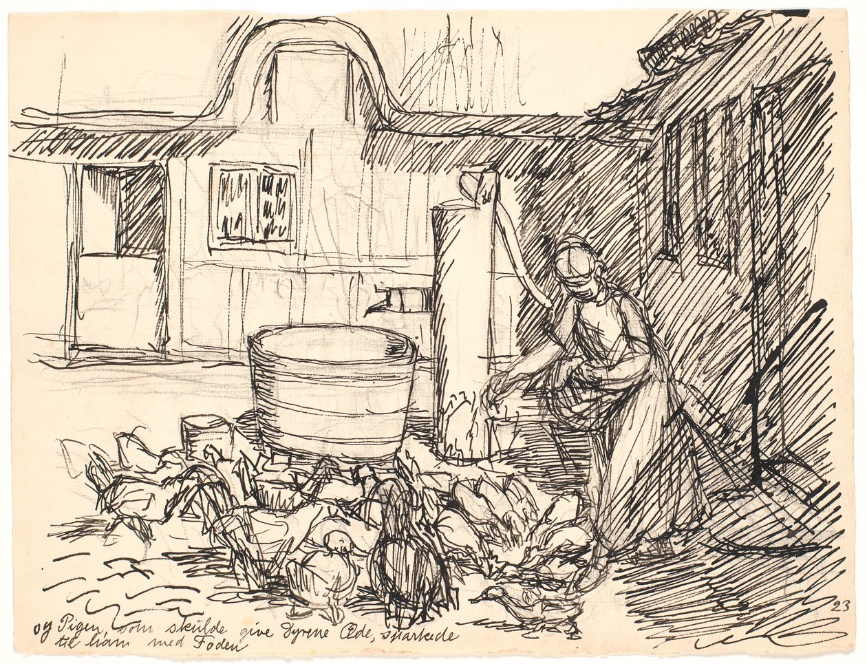 Ve hayvanları besleyecek olan kız... by Fritz Syberg