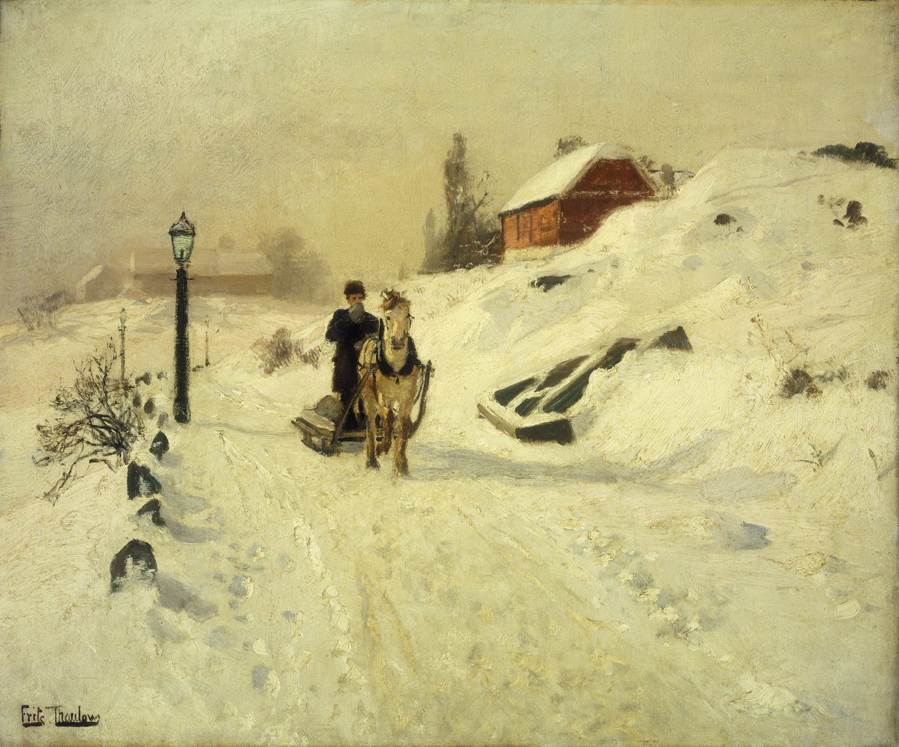 Bir kış manzarasında atlı kızak by Frits Thaulow