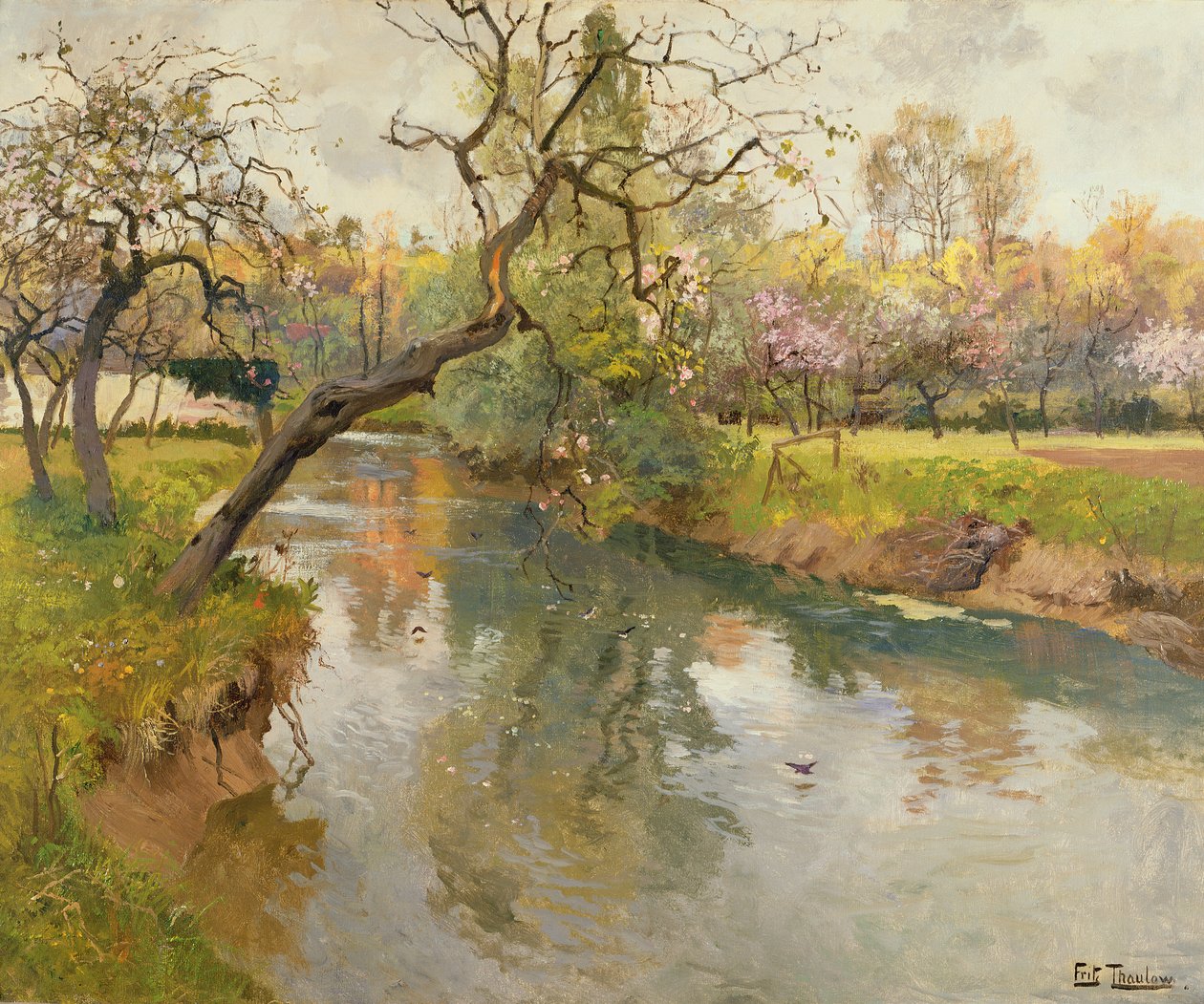 Çiçekli Bir Ağaçla Fransız Nehri Manzarası by Frits Thaulow