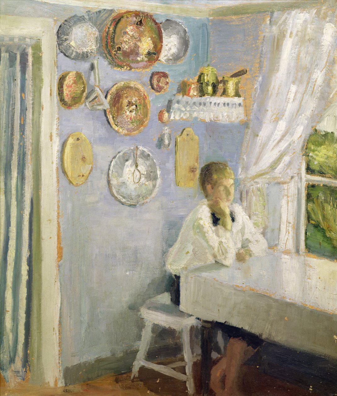 Harald kahvaltı masasında, c.1900 (panelde yağ) by Fritz Thaulow