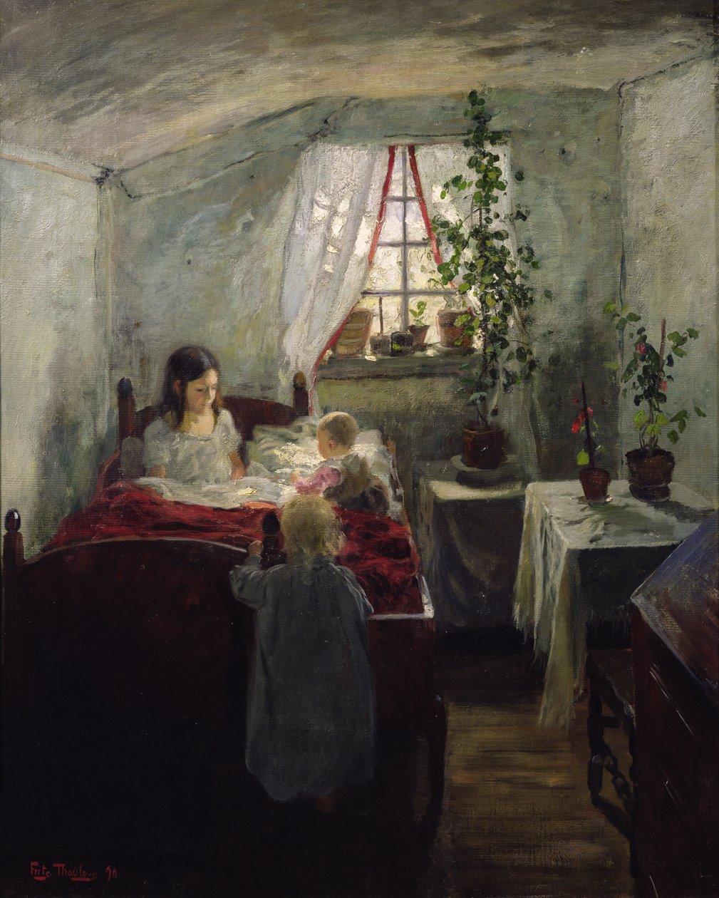 Çocuklu iç mekan by Fritz Thaulow