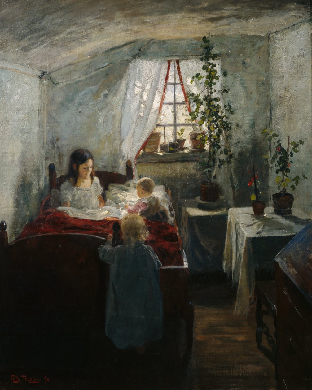 Çocuklu iç mekan by Fritz Thaulow