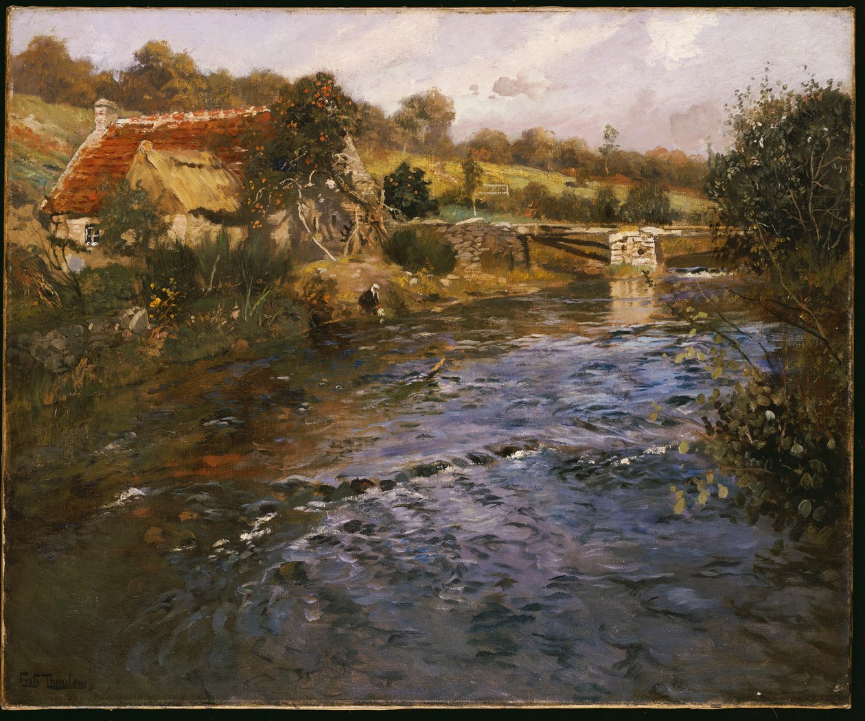 Çamaşırcı Kadınla Nehir Manzarası by Frits Thaulow