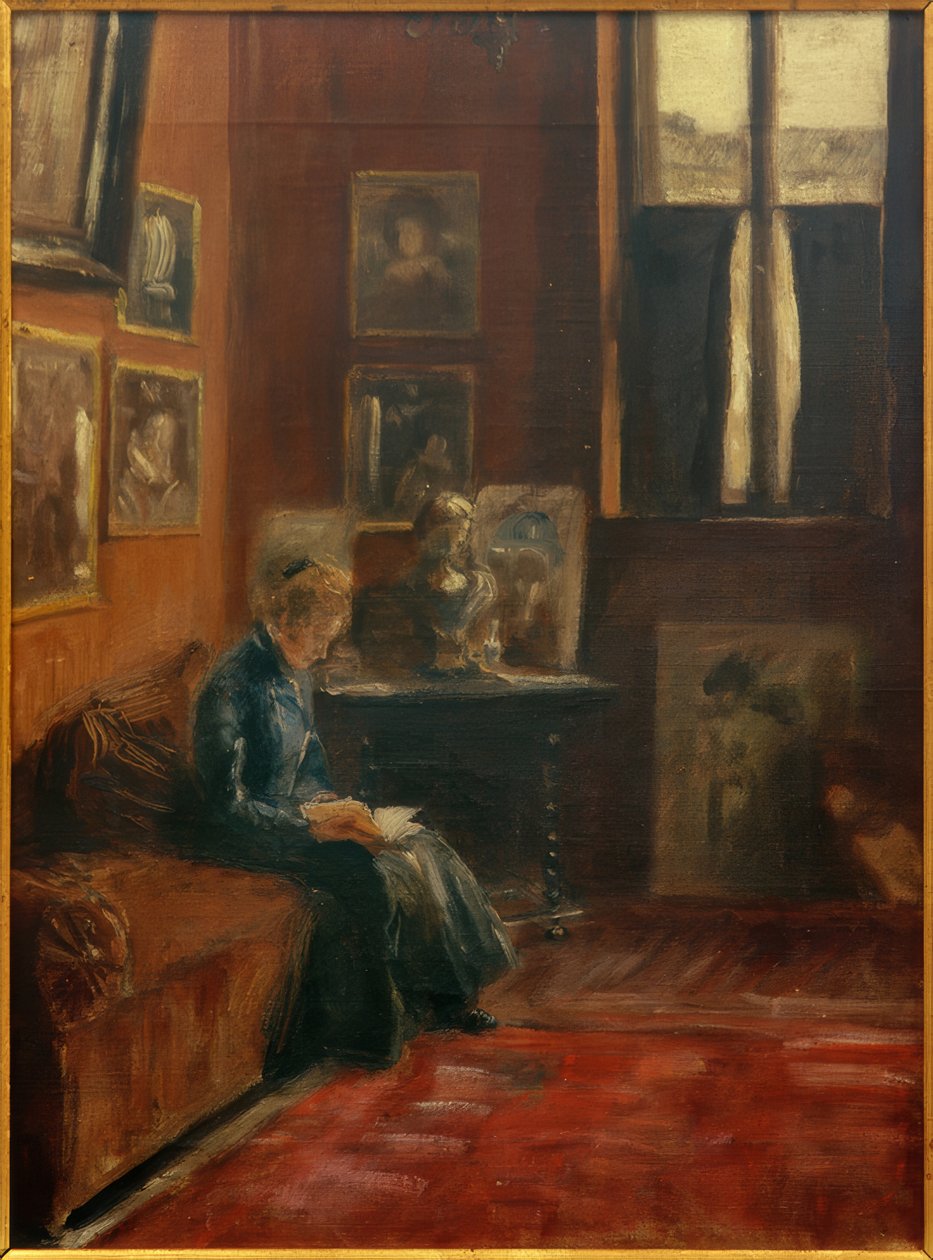 Starnberg evindeki stüdyodaki okuyucu by Fritz von Uhde