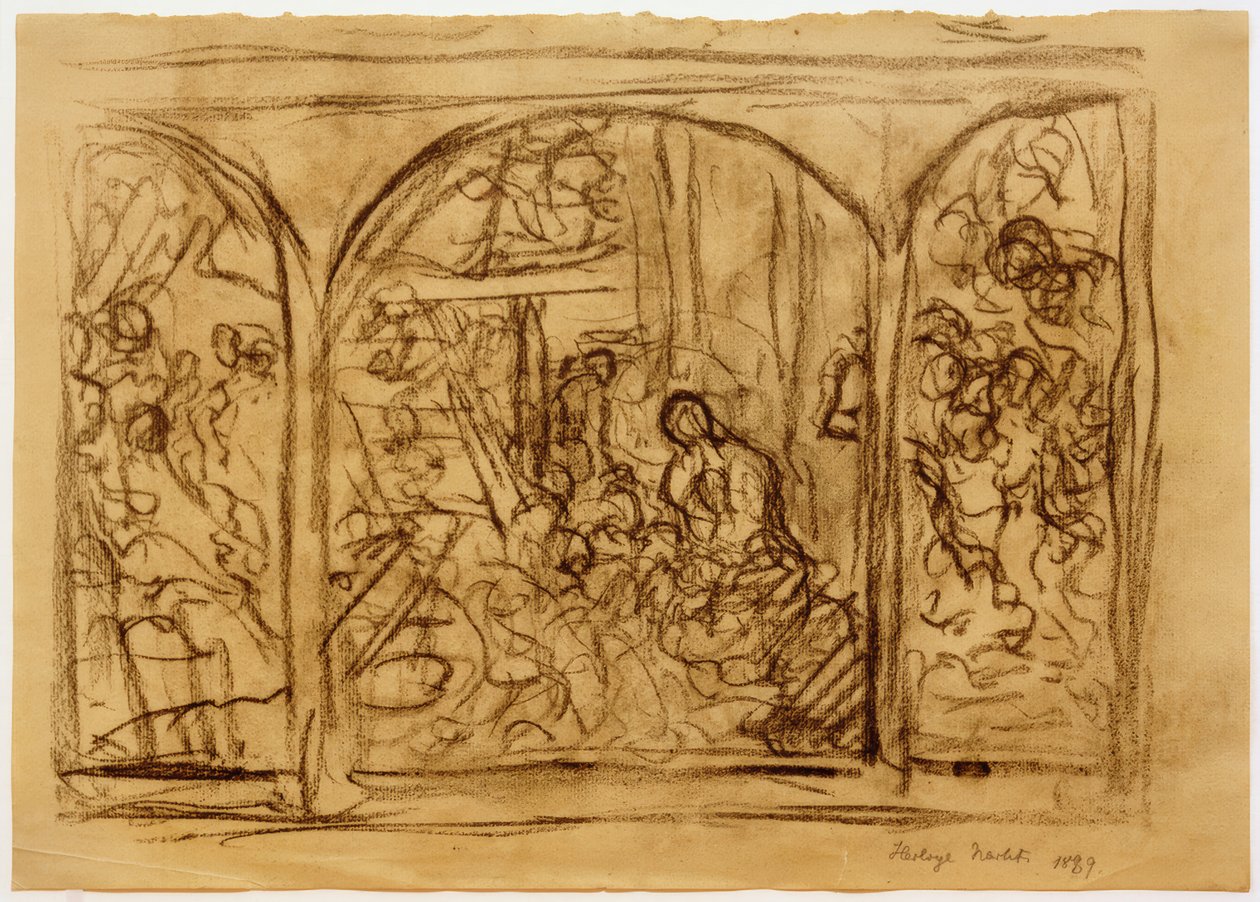 Kompozisyon çizimi "Kutsal Gece" by Fritz von Uhde