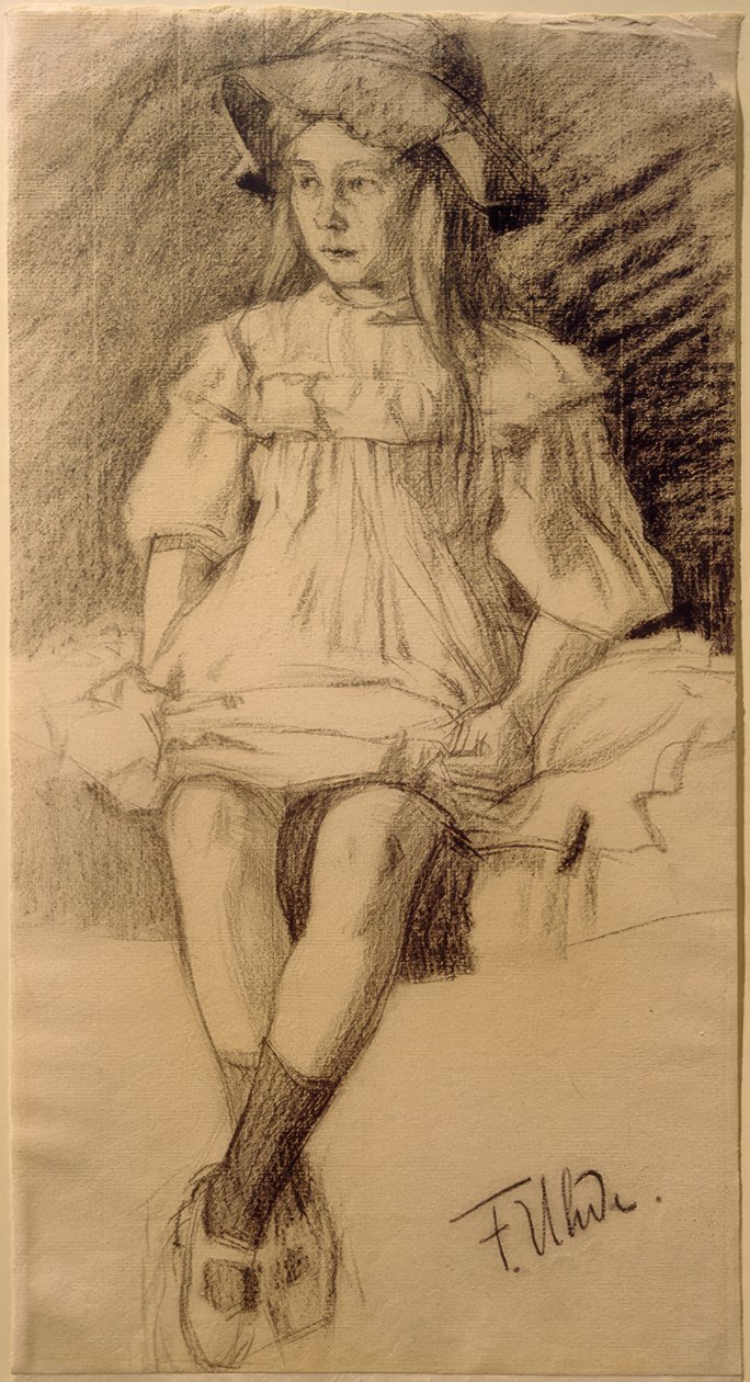 şapkalı oturan kız by Fritz von Uhde