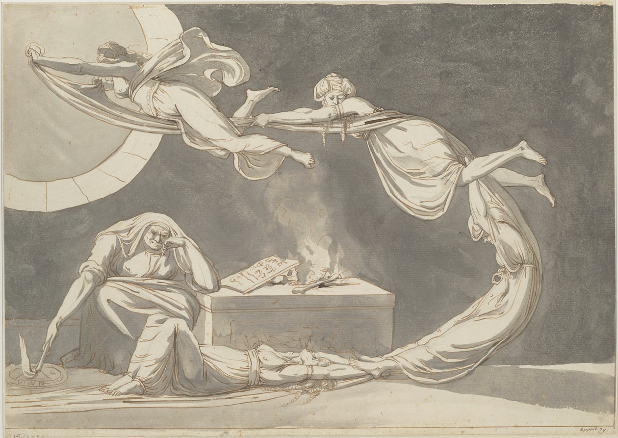 Sunakta bir cadı ile çağrı sahnesi, 1779. by Füssli