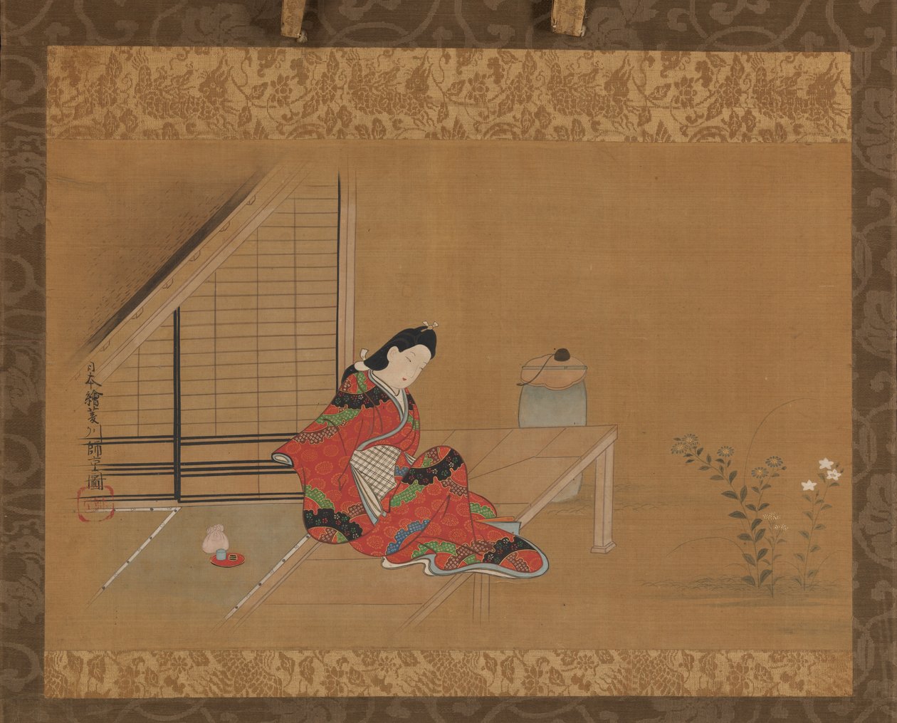 Verandadaki Genç Kadın, 17. yüzyılın ikinci yarısı. by Furuyama Moroshige